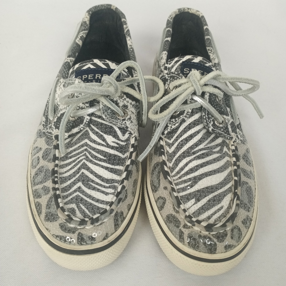 Sperry Zebra And Leopard Print Sequined Top Sider… - image 2